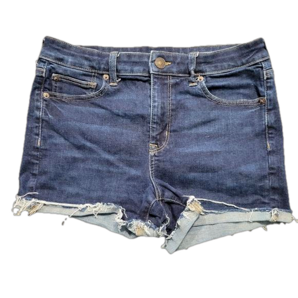 American Eagle Blue Jean Shorts Raw Hem Next Level Stretch Women's 10